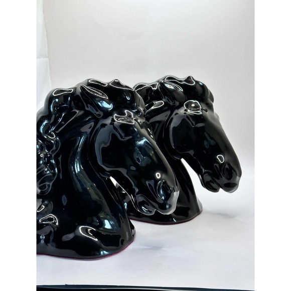 Mid Century Modern Glossy Ceramic Black Horse Head Bookends - Picture 8 of 13